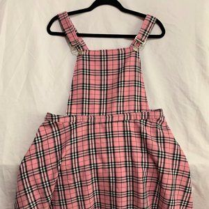 Hot Topic - Plus Sized X2 - Pink+Black Plaid Suspender Skirt w/ Pockets